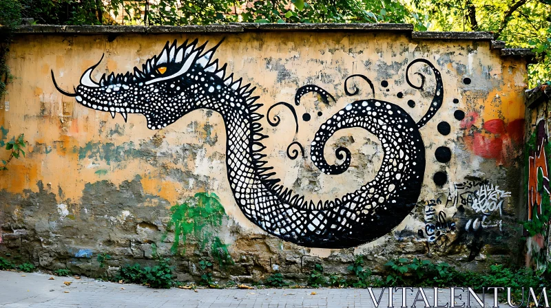 AI ART Street Art: Dragon on an Old Wall