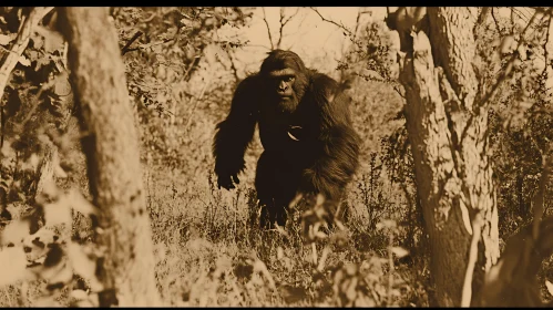 Mysterious Bigfoot in Sepia Forest