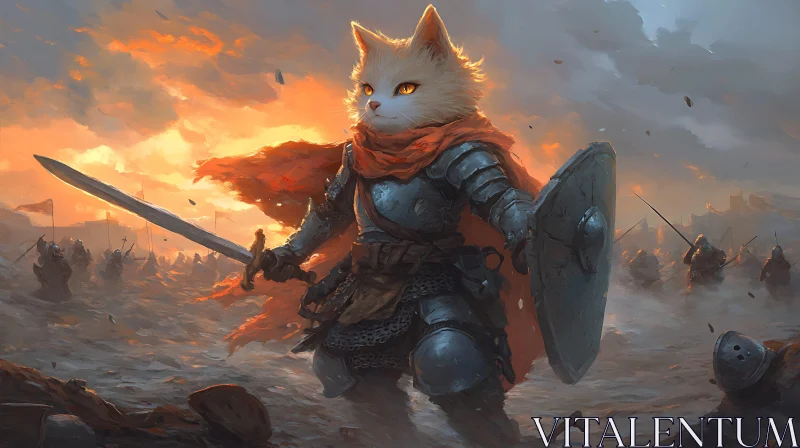 AI ART Armored Cat Warrior with Sword and Shield