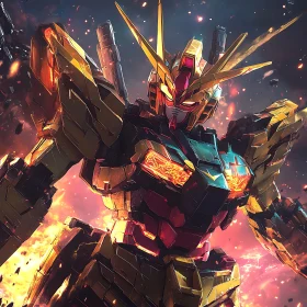 Sci-Fi Robot with Golden Armor