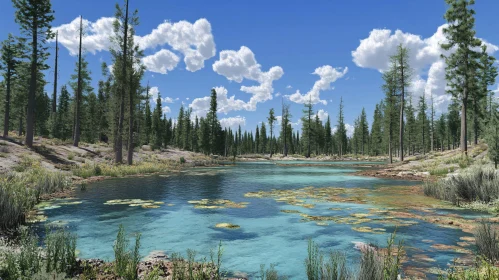 Peaceful Lake Landscape in a Dense Forest