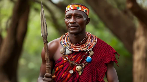 Traditional African Man with Spear