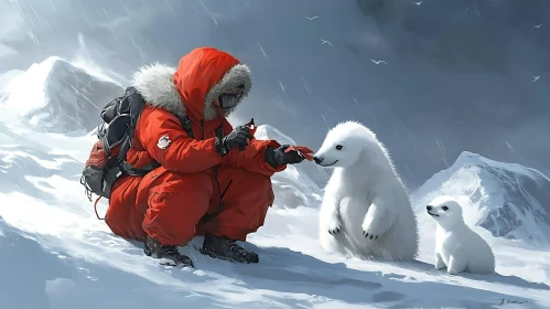 Arctic Encounter: Hiker and Polar Bears