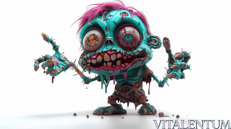 3D Cartoon Zombie in a White Void - Horror Art AI Image
