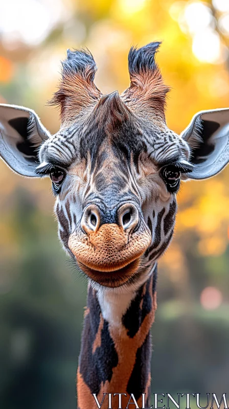 Endearing Giraffe Portrait in Fall AI Image