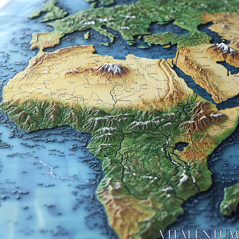 AI ART Africa's Topography: A Detailed Relief Map