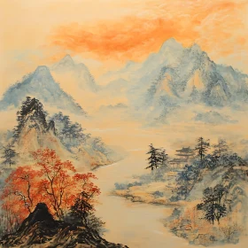 Misty Mountain River Scenery