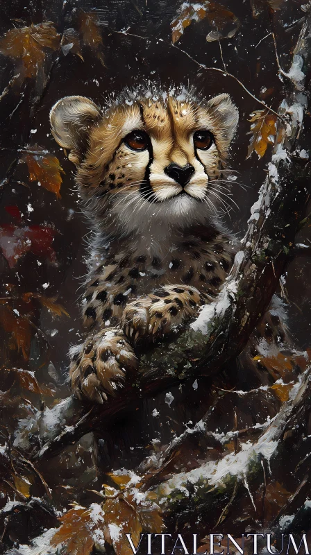 Cheetah Among Autumn Leaves AI Image