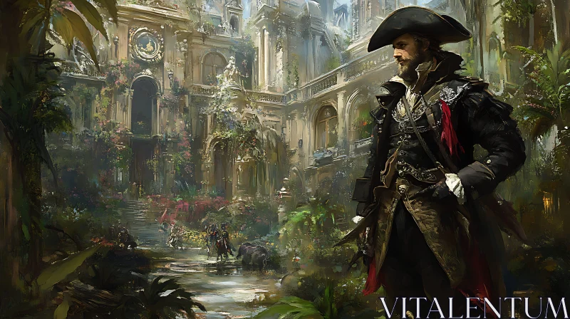 Historical Pirate in Fantasy Landscape AI Image