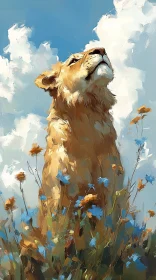 Lioness Among Wildflowers