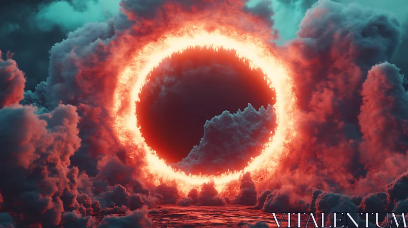 Otherworldly Fire Circle in Cloudscape AI Image