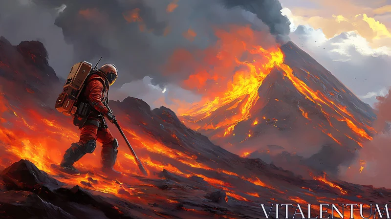 AI ART Volcanic Exploration with Astronaut