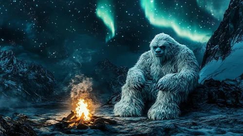 Abominable Snowman Contemplates Aurora Borealis