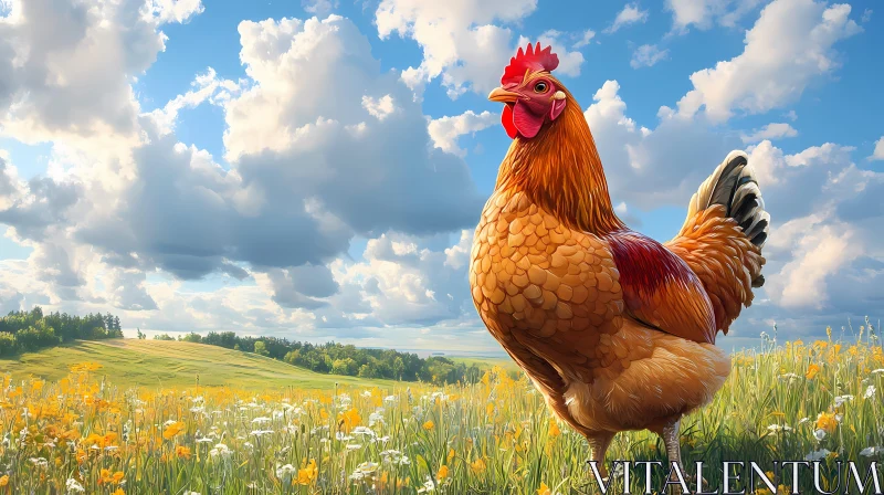 Chicken in a Picturesque Countryside AI Image