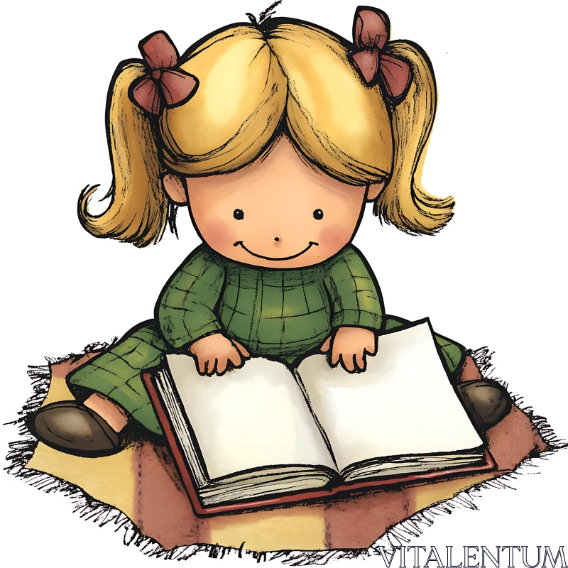 AI ART Cartoon Girl Enjoying a Book