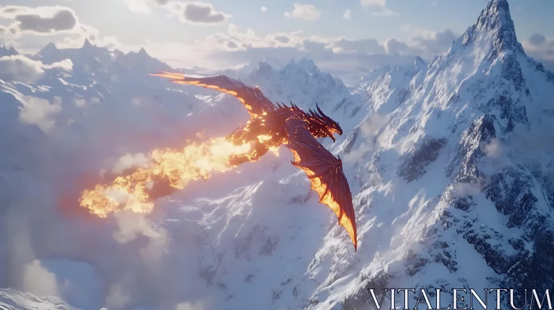 AI ART Dragon's Ascent: A Fiery Flight Above the Peaks