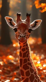 Giraffe Amidst Autumn Leaves