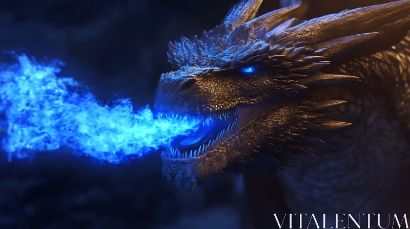 AI ART Fantasy Dragon Breathing Blue Flames