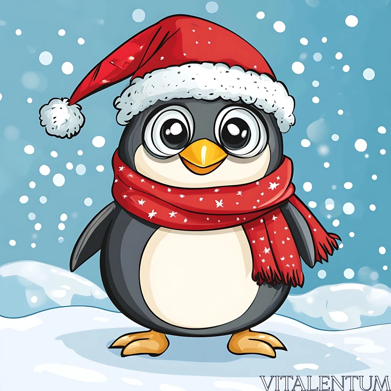 AI ART Whimsical Penguin with Santa Hat