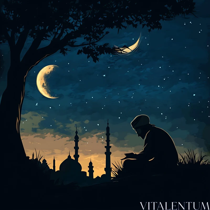 Serene Night Prayer Illustration AI Image