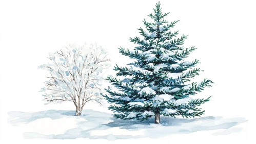 Snowy Trees Winter Landscape Artwork