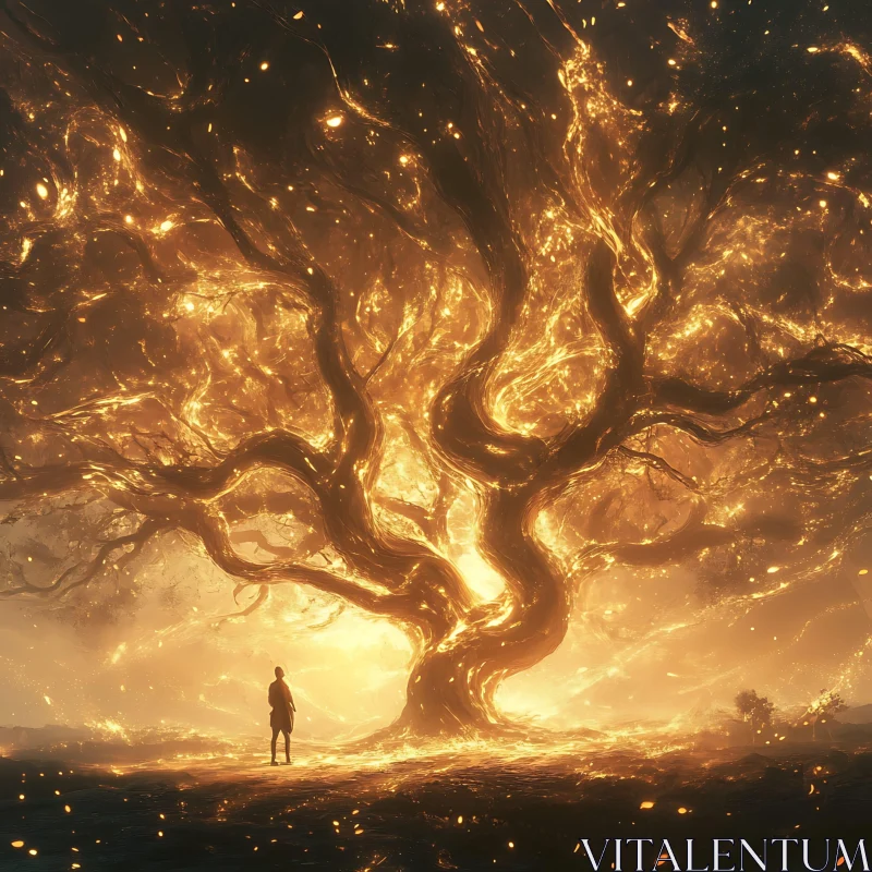 AI ART Ethereal Glowing Tree with Figure