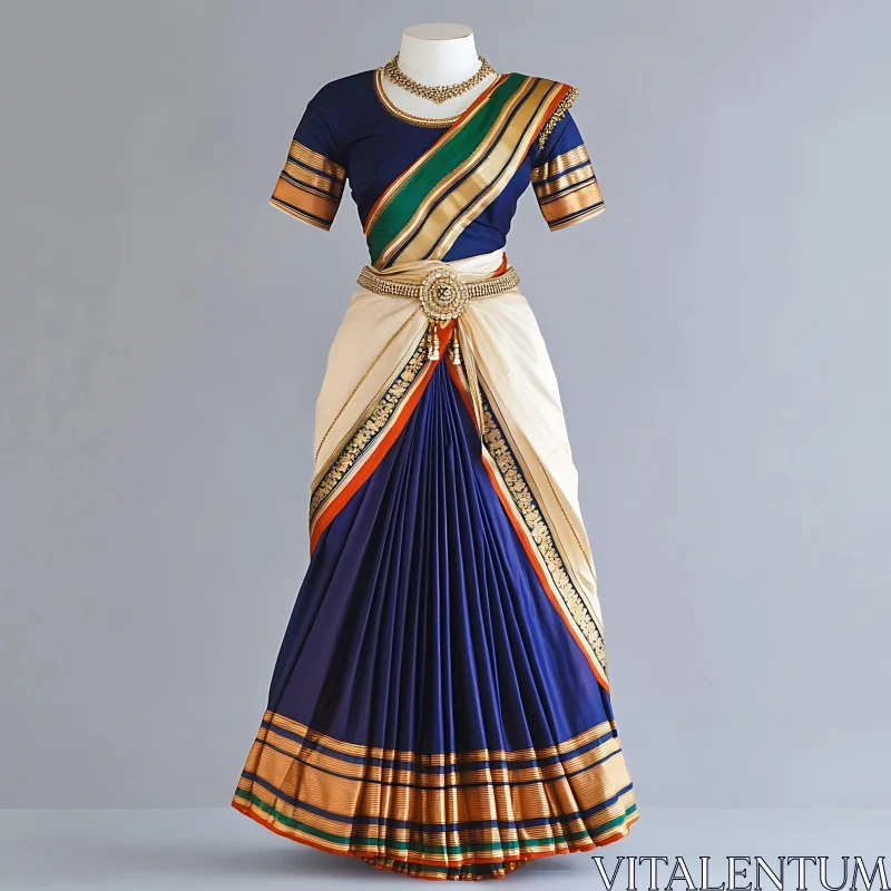 Classic Indian Dress with Ornate Belt AI Image