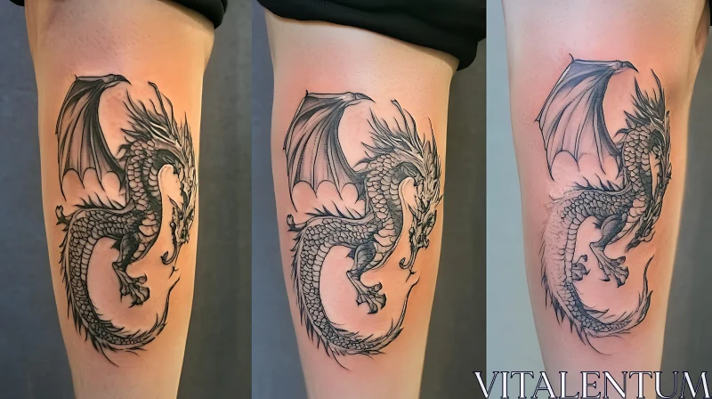 AI ART Monochrome Dragon Tattoo on Skin