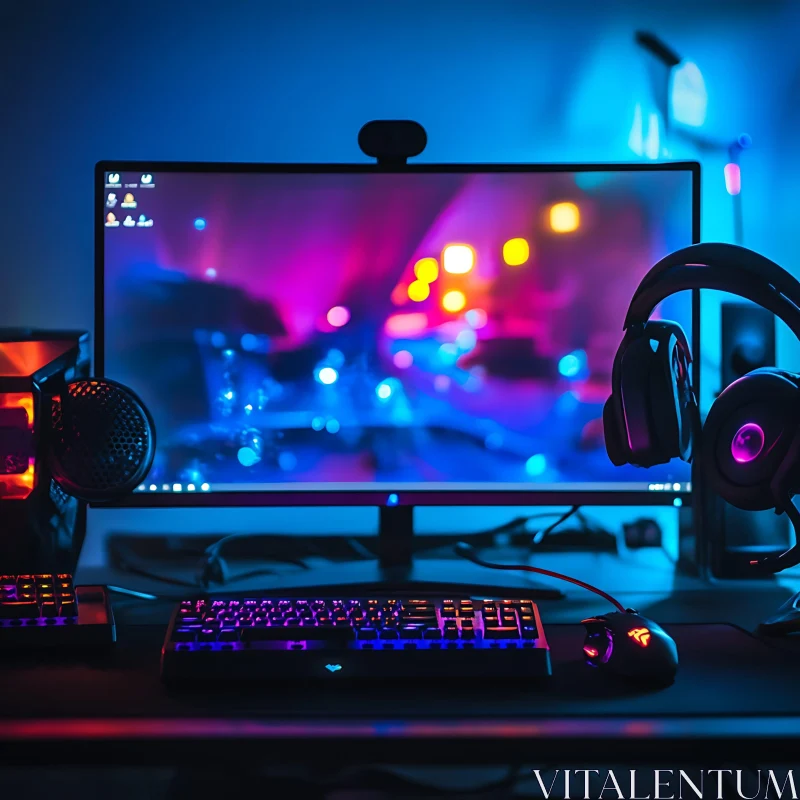 Stylish Computer Gaming Desk Arrangement AI Image