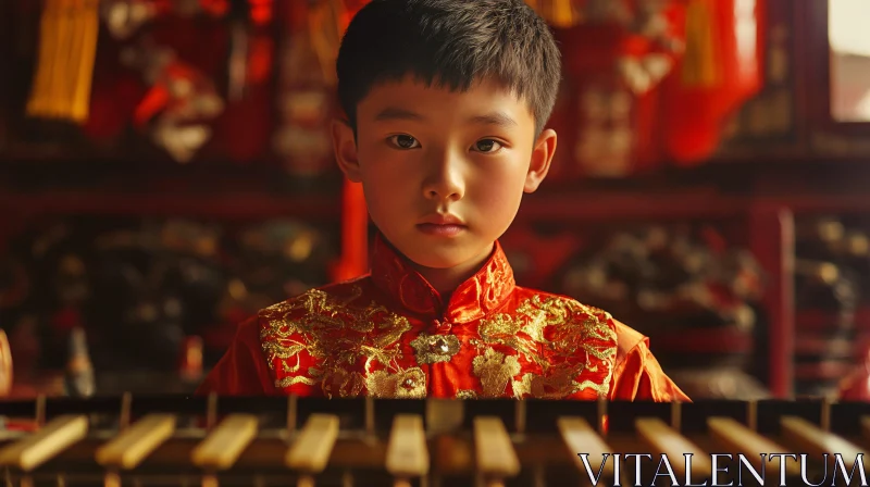 Portrait of Young Boy in Traditional Attire AI Image