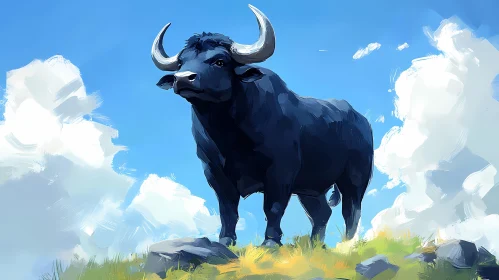 Bull Standing Proudly on Scenic Hilltop