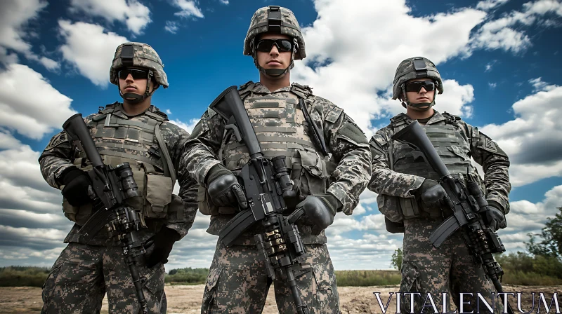 Camouflaged Soldiers Under Cloudy Sky AI Image