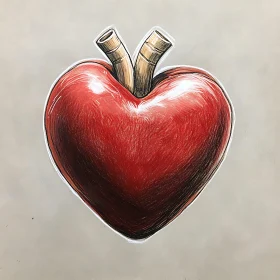 Red Heart Art with Brown Stems