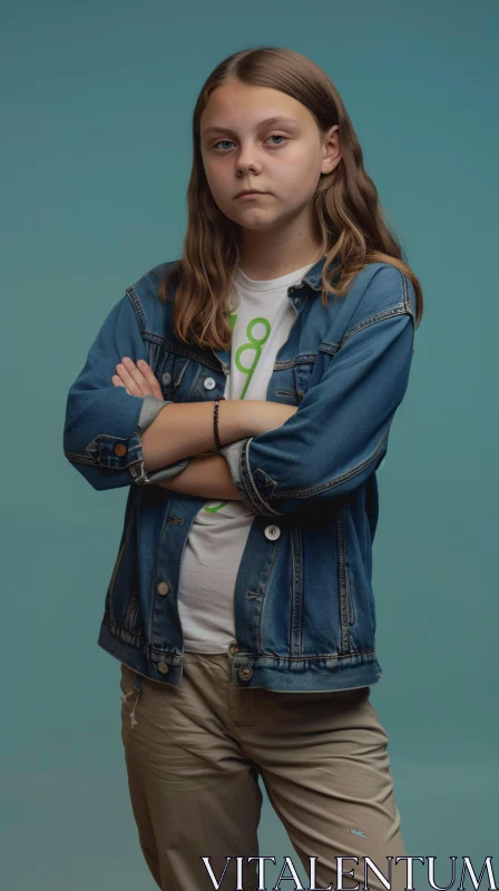 AI ART Greta Thunberg in denim jacket portrait