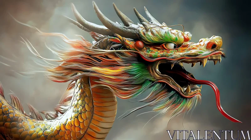 AI ART Colorful Dragon Head with a Long Tongue