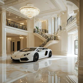 Opulent Mansion Interior with Sports Car