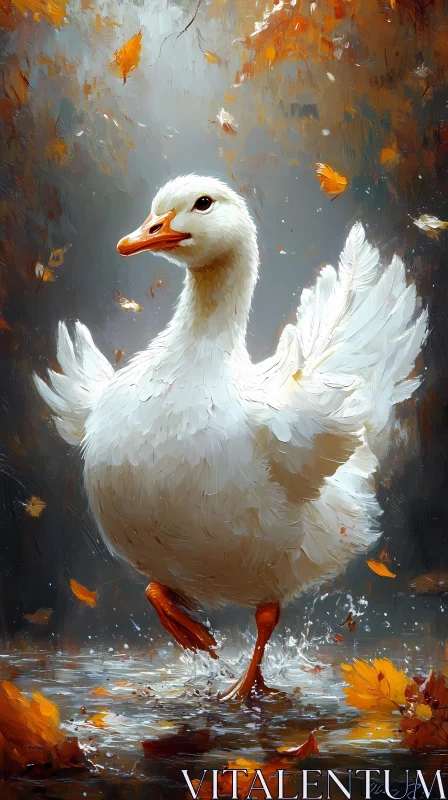 White Duck in Autumn Art AI Image