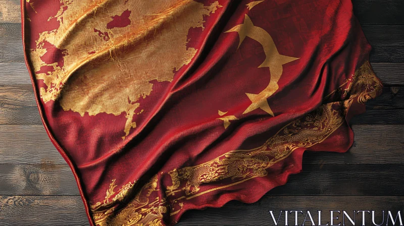 Golden China Flag Fabric Art AI Image