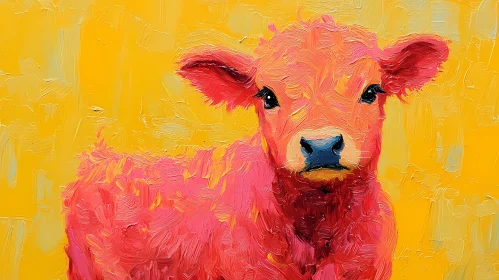 Vivid Pink and Orange Cow Art