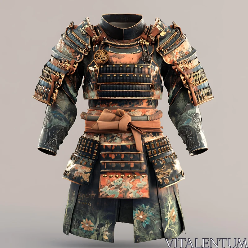 AI ART Detailed Samurai Armor with Floral Patterns