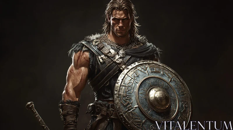 AI ART Viking Warrior with Round Shield