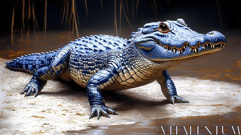 Detailed Blue Crocodile Illustration AI Image