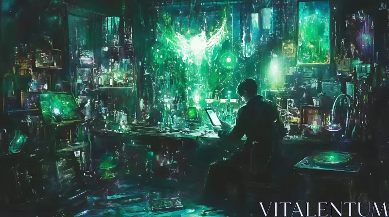 Ethereal Green Science Lab Scene AI Image