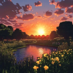Minecraft Sunset Landscape