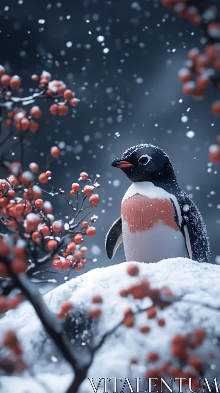 AI ART Winter Penguin and Berries Scene