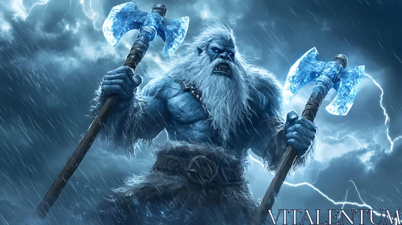 Icy Monster with Axes AI Image