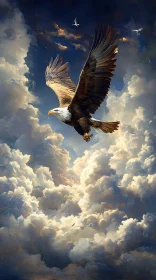 Eagle in Flight Through Clouds