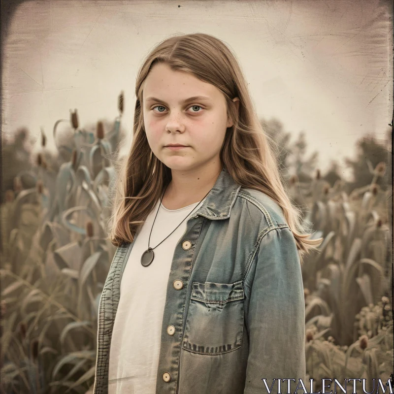 AI ART Greta Thunberg in a Serene Field