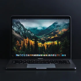 Laptop Featuring Forest and Mountain Scenery