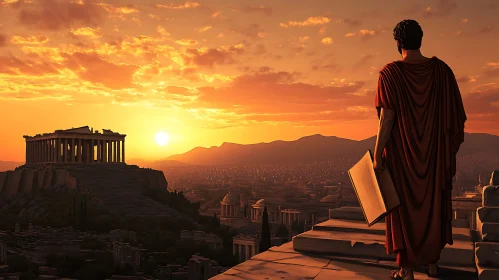 Man with Book Overlooking Ancient City